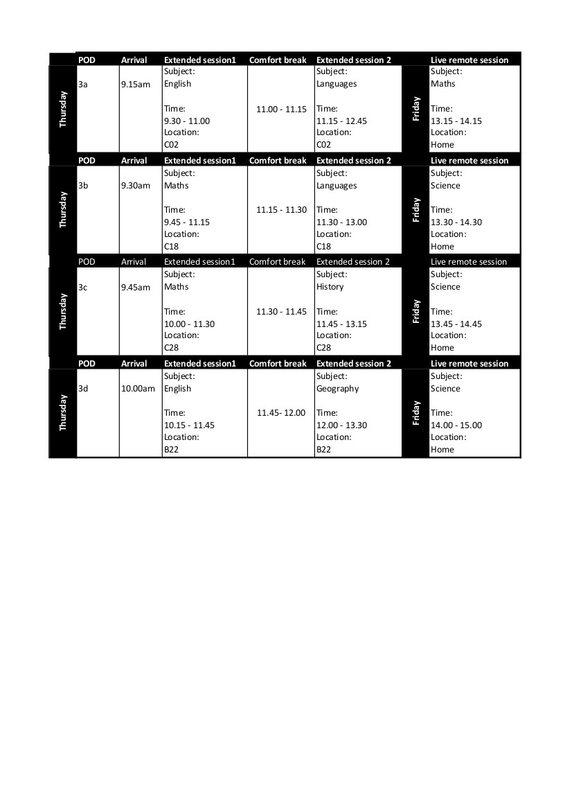 POD 3 TIMETABLE